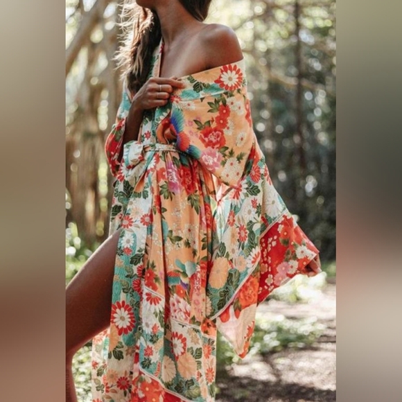 Floral Kimono Dress Coverup Similar To Spell (#1,312) - Picture 2 of 10